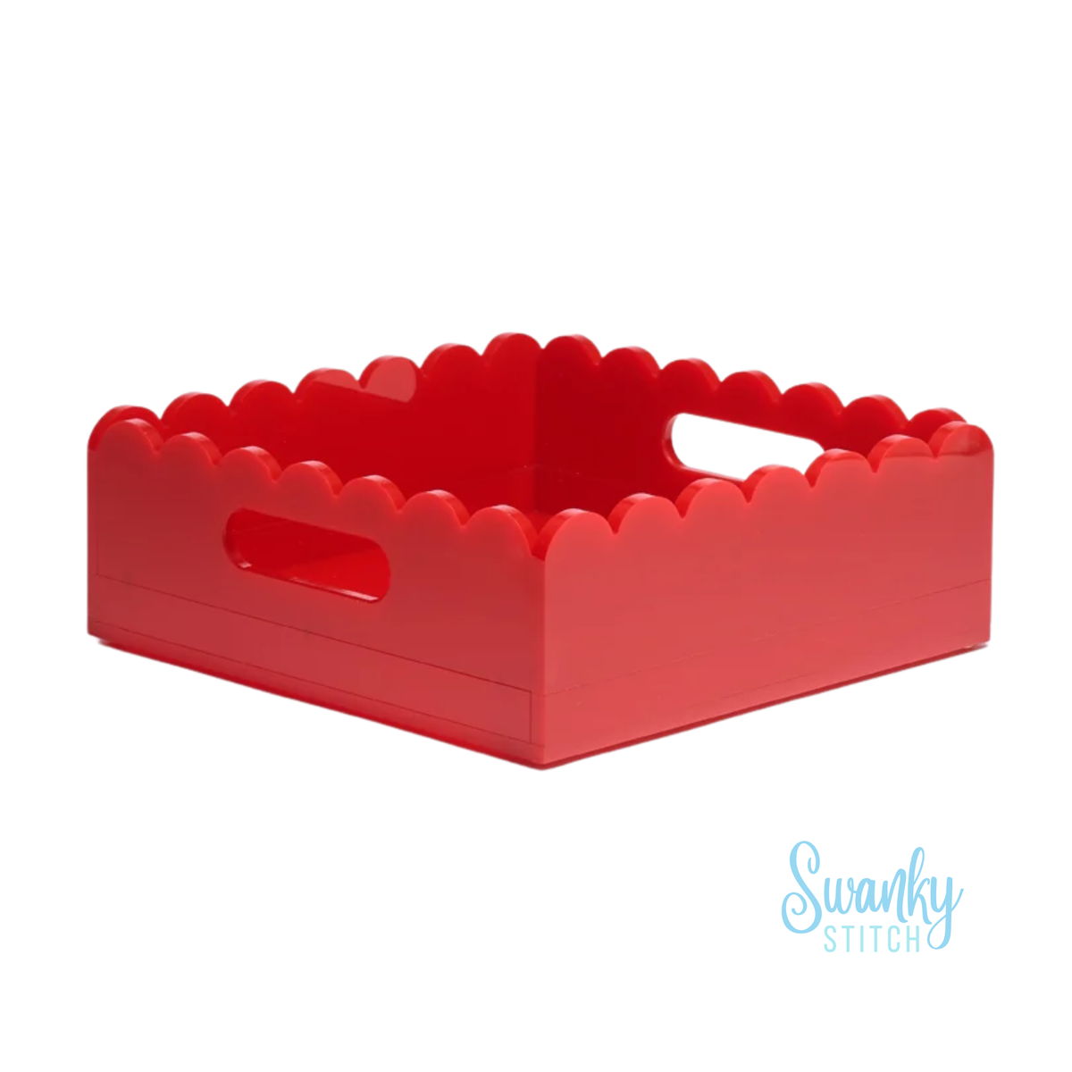 Scallop Acrylic Tray- 8" Square- Red