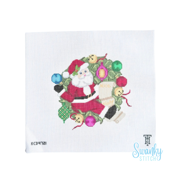 Santa Ornament Wreath Printed Canvas