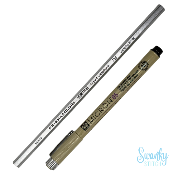Micron Pen and Prismacolor Metallic Pencil
