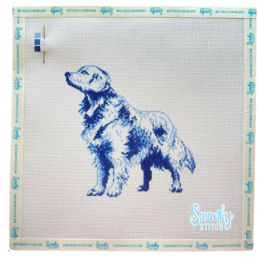 Vintage Blue Toile Golden Retriever
