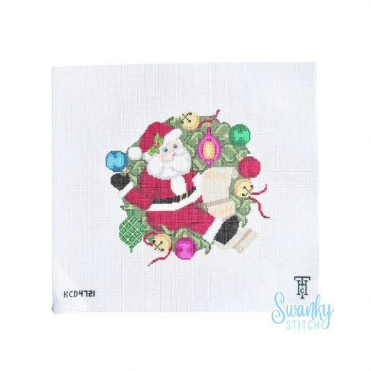 Santa Ornament Wreath Printed Canvas