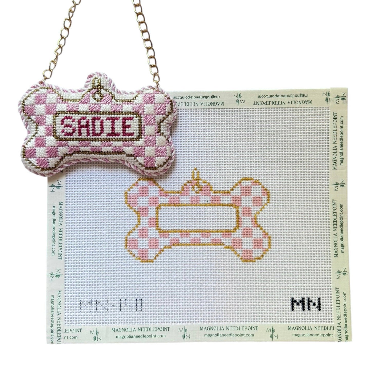 Pink Check Dog Tag Canvas: No Name