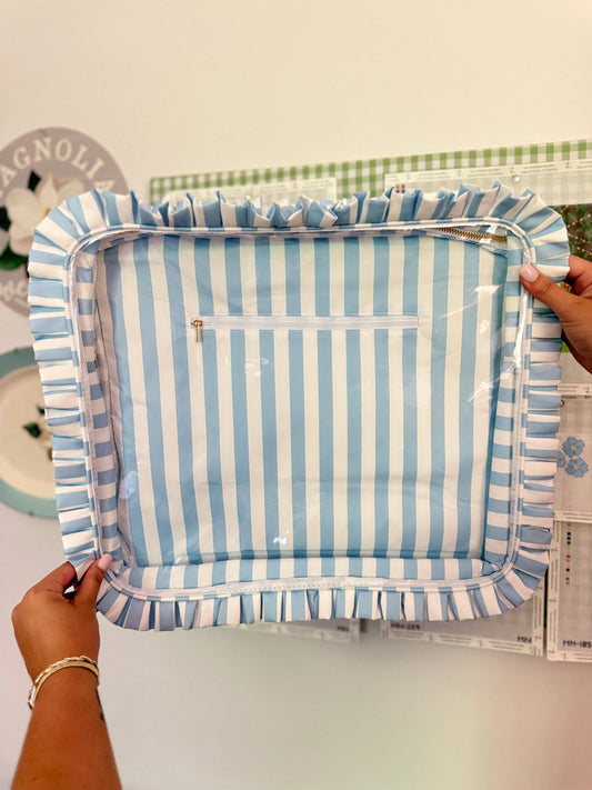 Light Blue Stripe Ruffle Carry-all Project Bag