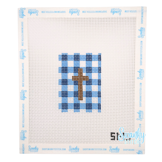 Gingham Cross Luggage Tag - Blue