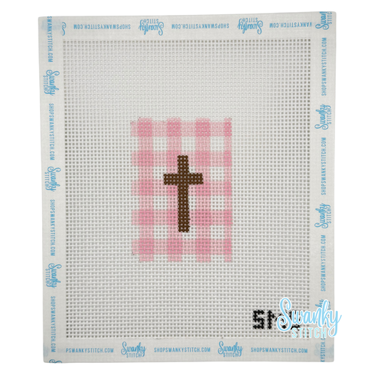 Gingham Cross Luggage Tag - Pink