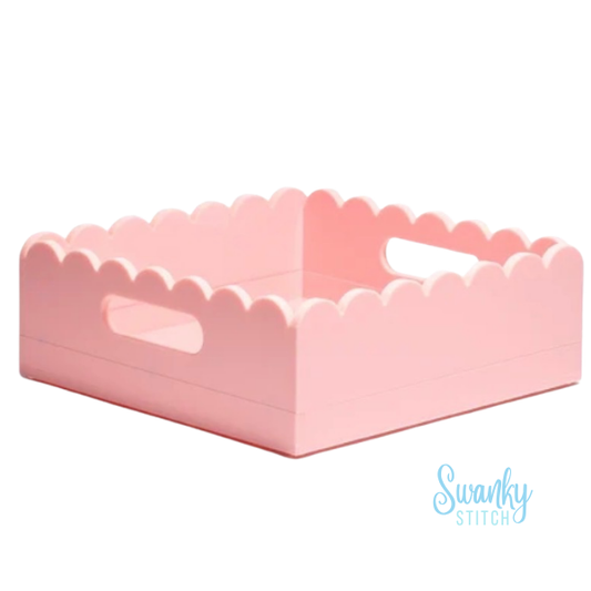 Scallop Acrylic Tray- 8" Square- Pink