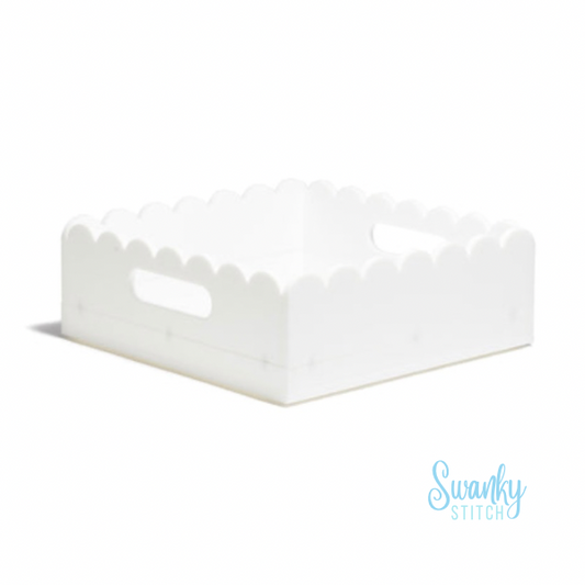 Scallop Acrylic Tray- 8" Square- White