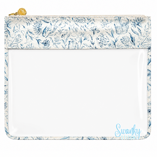 Large Needlepoint Print Project Bag- Blue