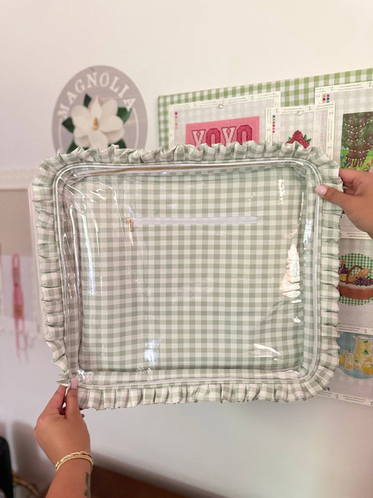 Sage Green Gingham Ruffle Carry-all Project Bag