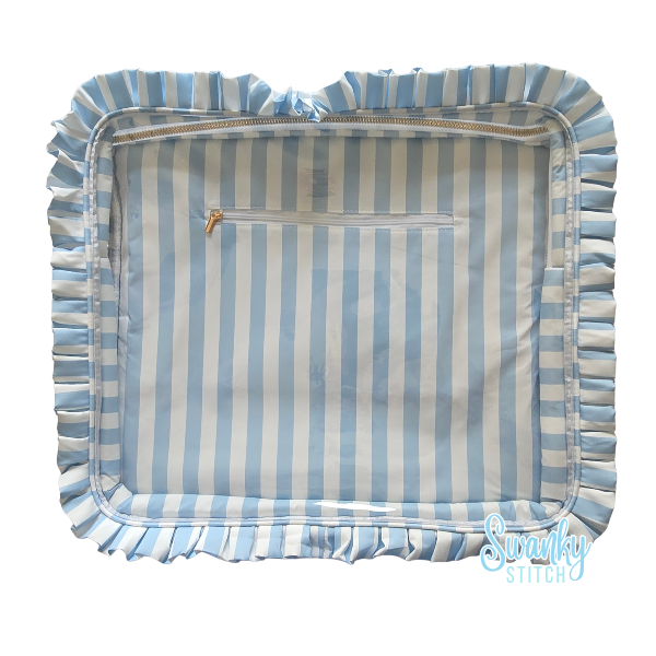 Light Blue Stripe Ruffle Carry-all Project Bag