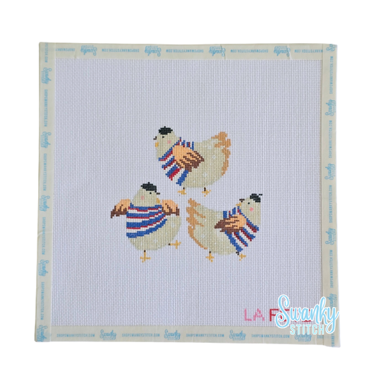 12 Days Of Christmas - Three French Hens Hand Painted Needlepoint Canvas