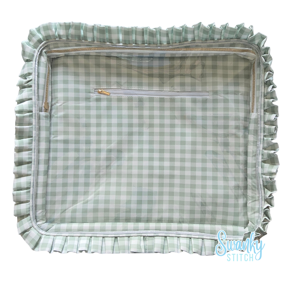 Sage Green Gingham Ruffle Carry-all Project Bag