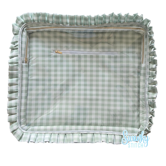 Sage Green Gingham Ruffle Carry-all Project Bag