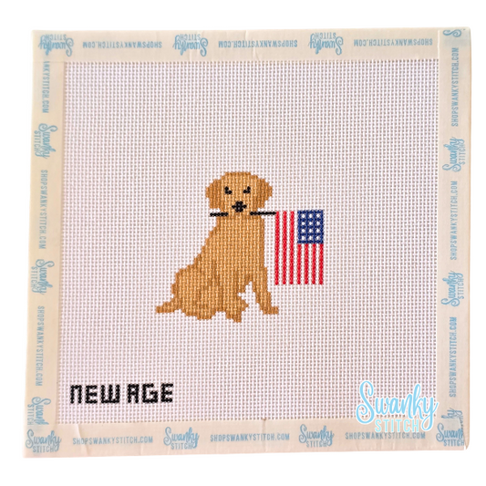 Golden Retriever with American Flag